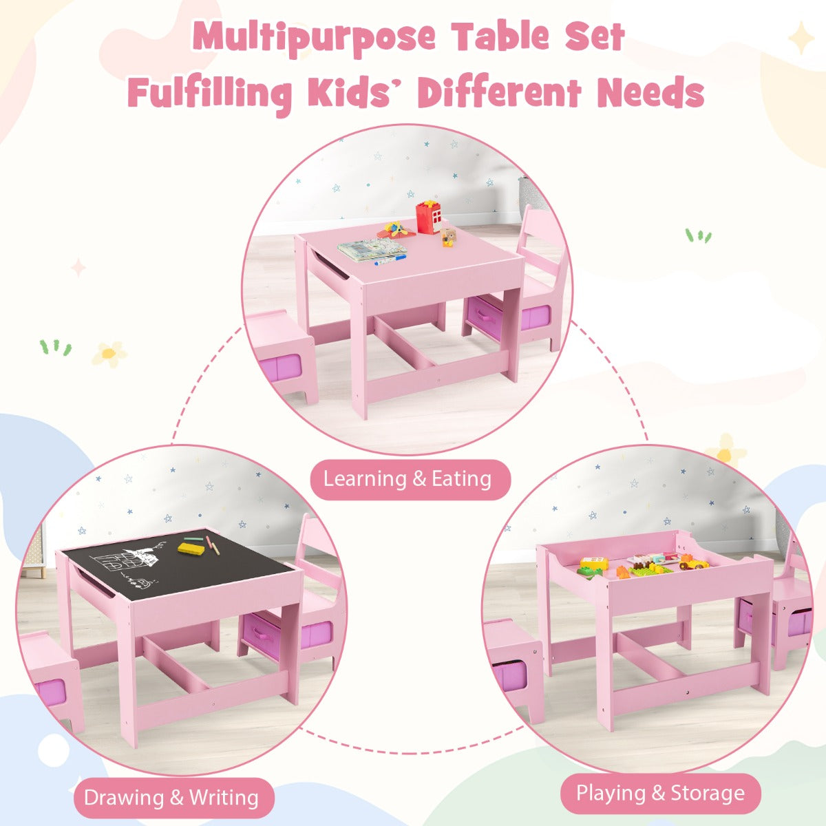 Kids 3-in-1 Table and Chair Set with Whiteboard, Chalkboard, Storage â€“ perfect for creative play