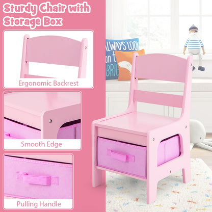 Kids activity table and chair set with whiteboard, chalkboard, storage - promoting creativity and organization.