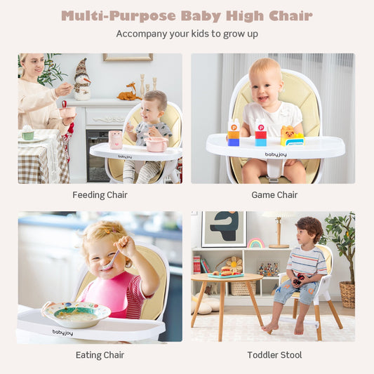 Convertible baby high chair with adjustable tray for versatile feeding and seating options.