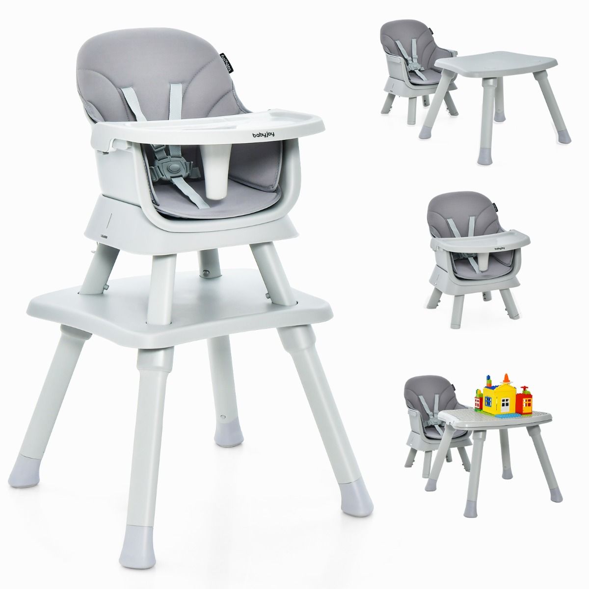 High Chair Grey | 8-in-1 Convertible Seat with Block Table