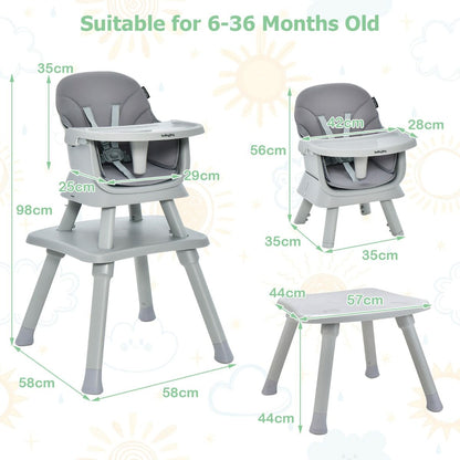 High Chair Grey | 8-in-1 Convertible Seat with Block Table