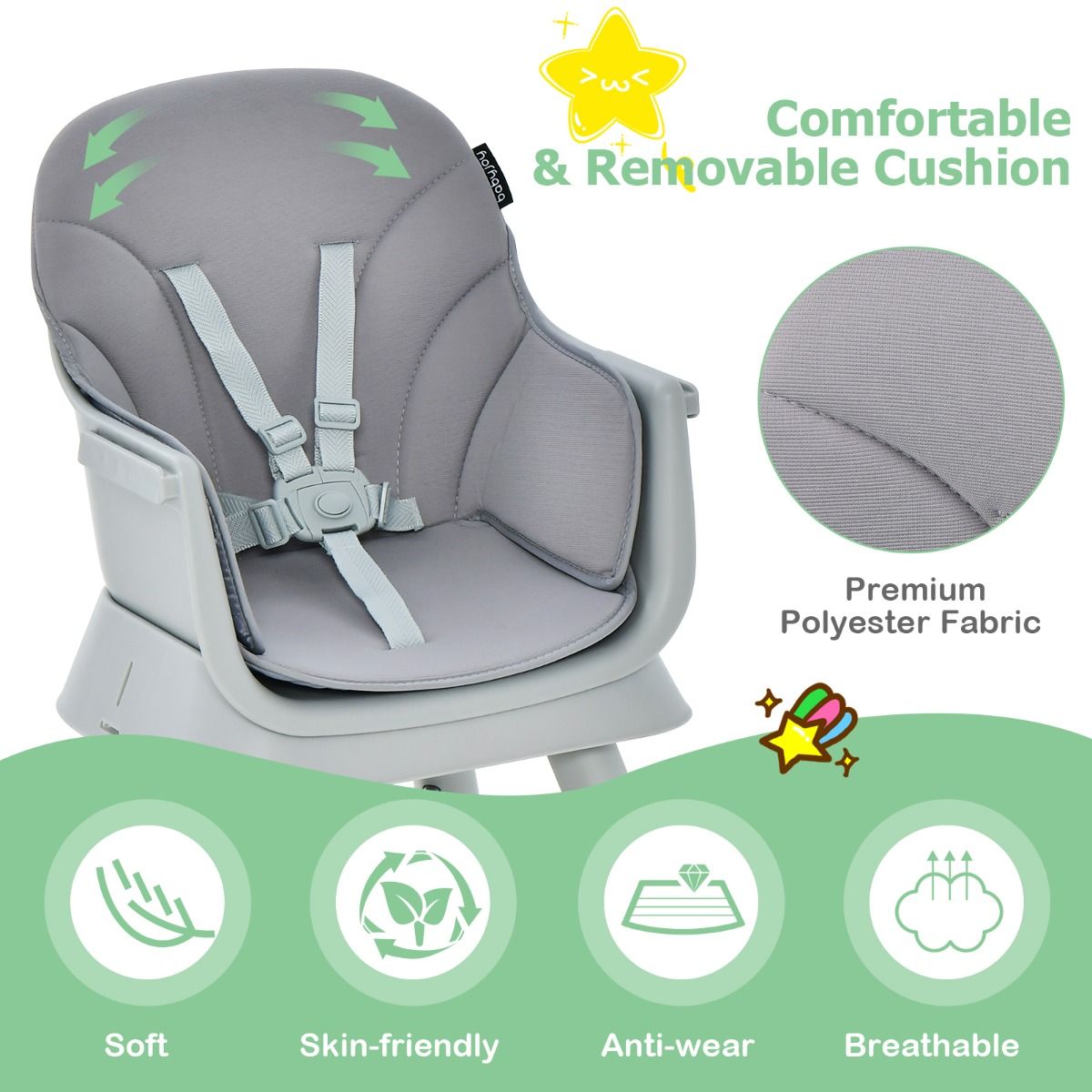 High Chair Grey | 8-in-1 Convertible Seat with Block Table