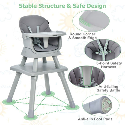 High Chair Grey | 8-in-1 Convertible Seat with Block Table