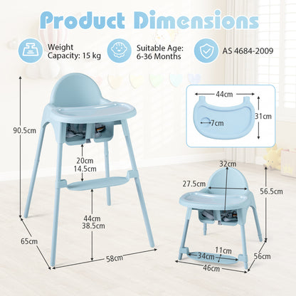 Blue 4-in-1 Convertible Baby High Chair | 2 Heights & Tray