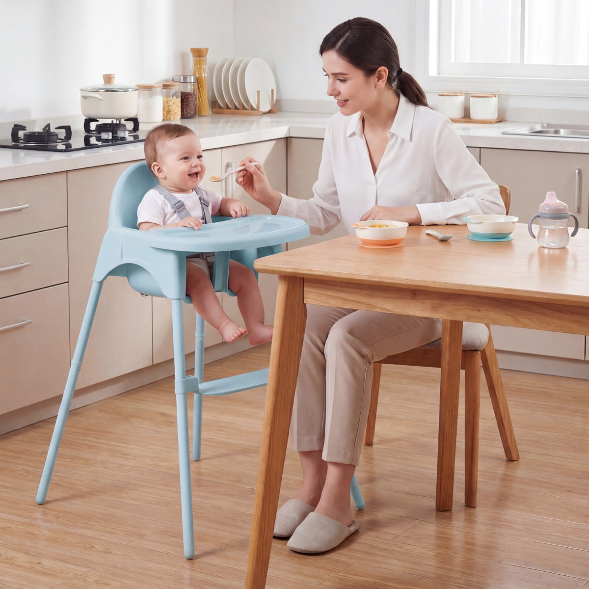 Blue 4-in-1 Convertible Baby High Chair | 2 Heights & Tray