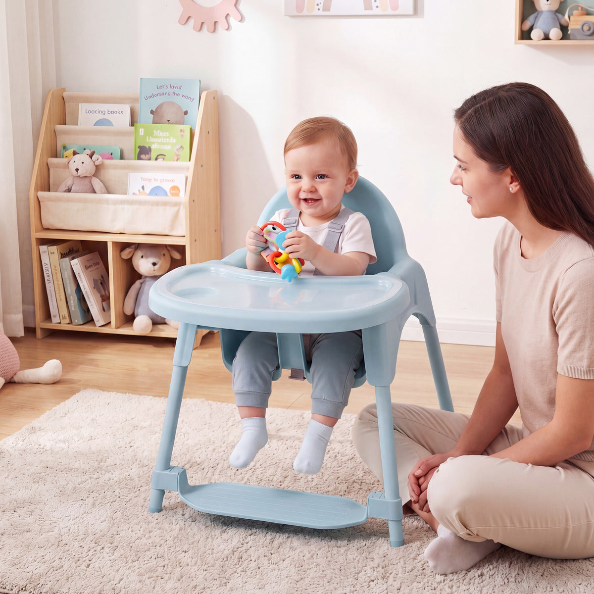 Blue 4-in-1 Convertible Baby High Chair | 2 Heights & Tray