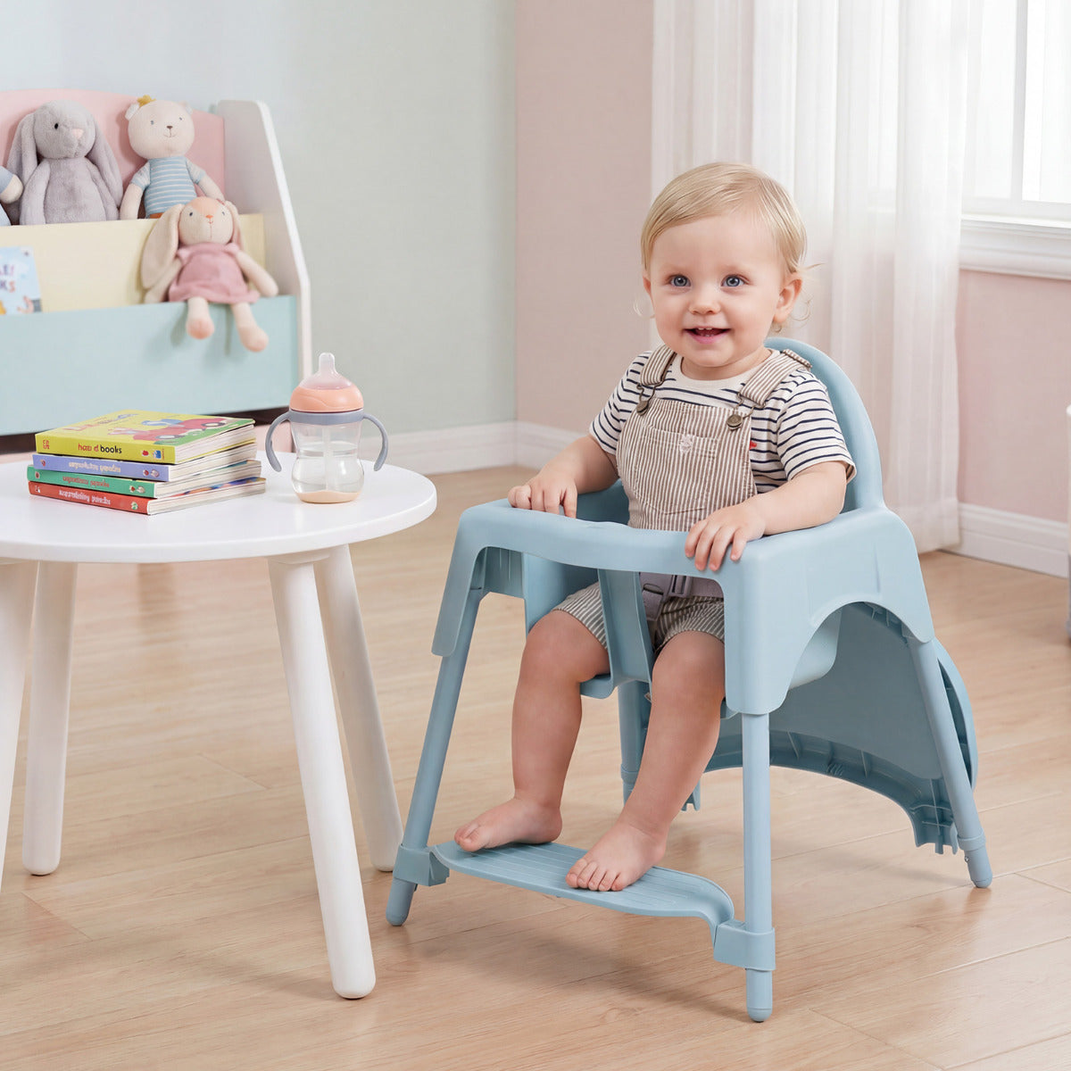 Blue 4-in-1 Convertible Baby High Chair | 2 Heights & Tray