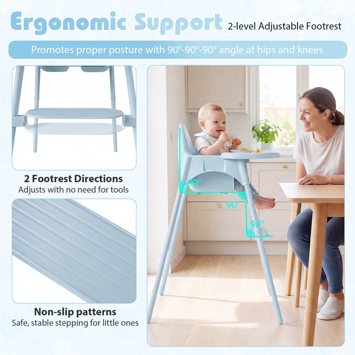 Blue 4-in-1 Convertible Baby High Chair | 2 Heights & Tray