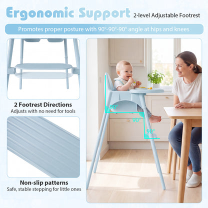 Blue 4-in-1 Convertible Baby High Chair | 2 Heights & Tray