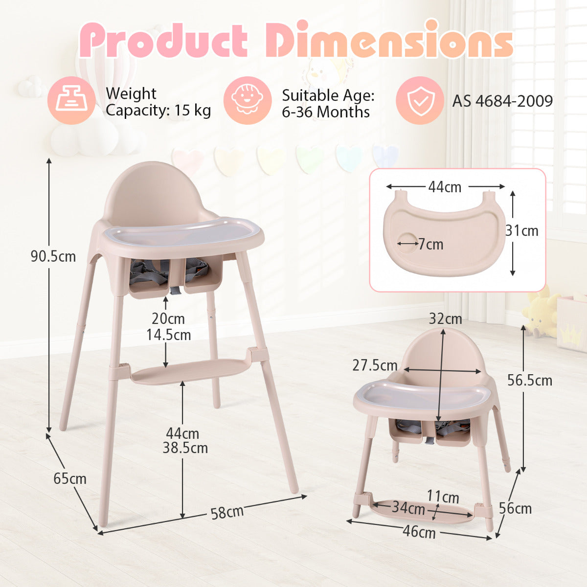 4-in-1 Convertible Baby High Chair | 2 Heights | Beige