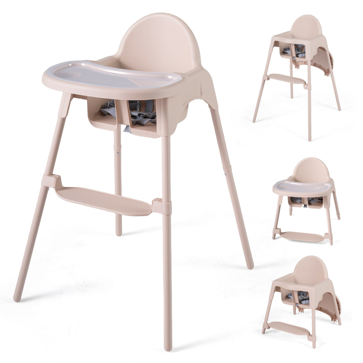 4-in-1 Convertible Baby High Chair | 2 Heights | Beige
