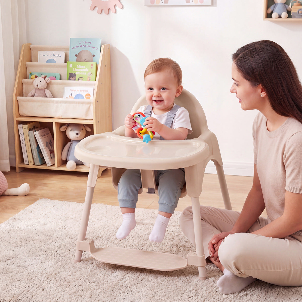 4-in-1 Convertible Baby High Chair | 2 Heights | Beige