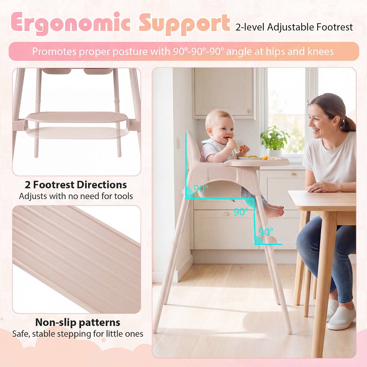 4-in-1 Convertible Baby High Chair | 2 Heights | Beige
