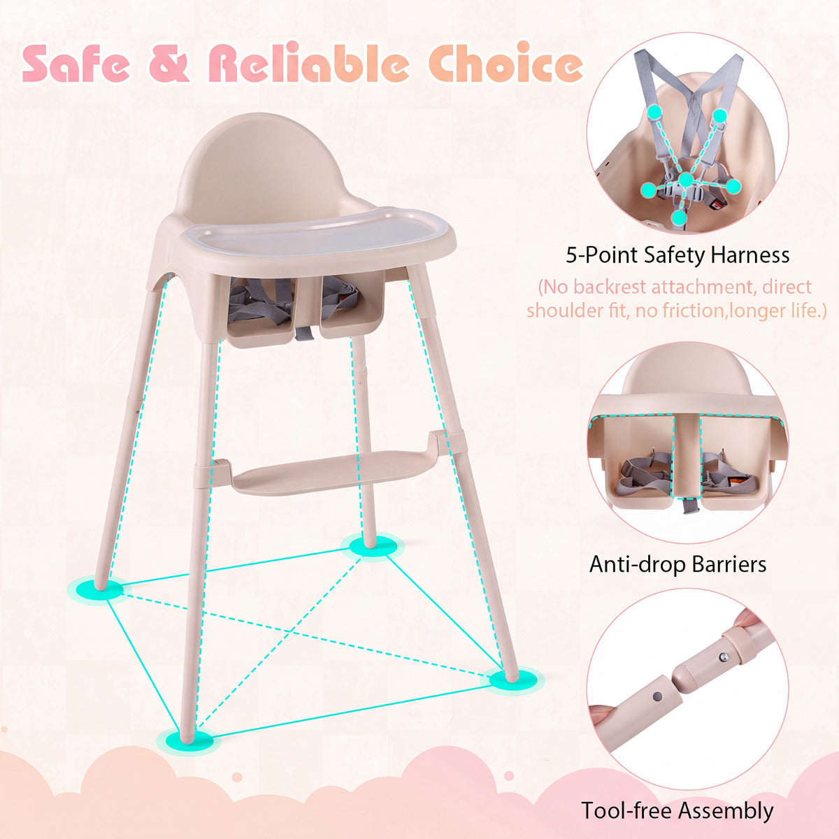 4-in-1 Convertible Baby High Chair | 2 Heights | Beige