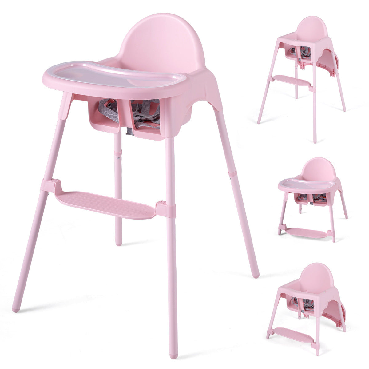 Pink 4-in-1 Convertible Baby High Chair | 2 Height Levels