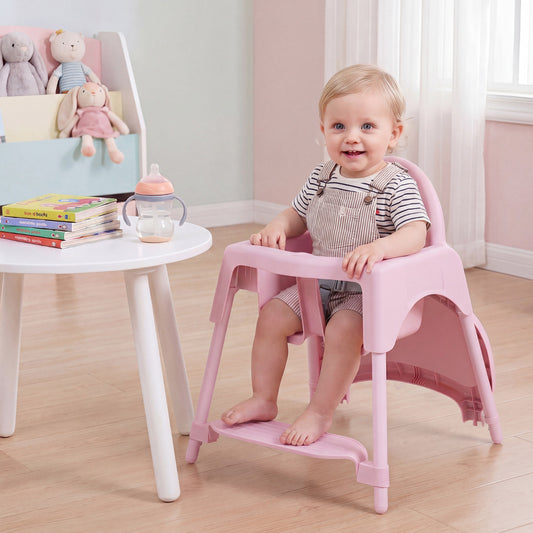 Pink 4-in-1 Convertible Baby High Chair | 2 Height Levels