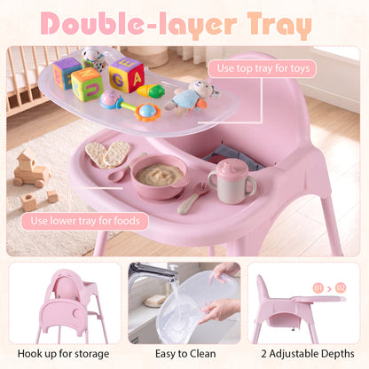 Pink 4-in-1 Convertible Baby High Chair | 2 Height Levels