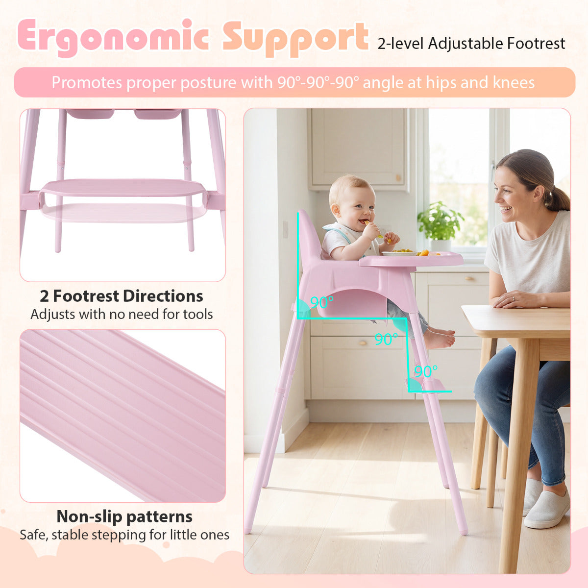 Pink 4-in-1 Convertible Baby High Chair | 2 Height Levels