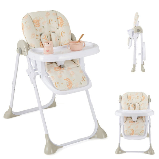 Orange high chair with adjustable settings for babies aged 6-36 months