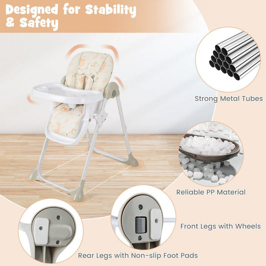 Orange adjustable high chair for babies aged 6-36 months, comfortable seating for mealtime.