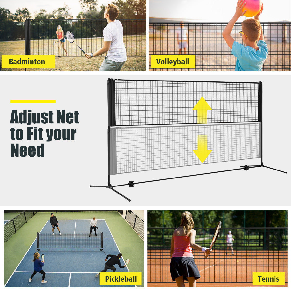 Adjustable 310cm Badminton Volleyball Net Set | Black Metal Frame