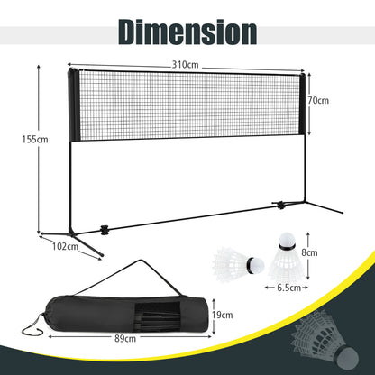 Adjustable 310cm Badminton Volleyball Net Set | Black Metal Frame