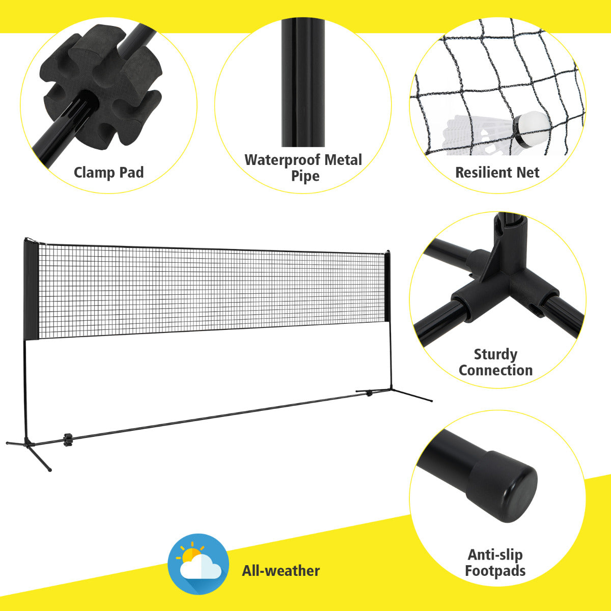 420cm Black Adjustable Badminton Volleyball Net | Portable Set