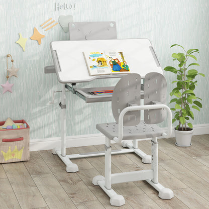 Height Adjustable Kids Desk Chair Set | Tilt Desktop Grey