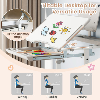 Height Adjustable Kids Desk Chair Set | Tilt Desktop Grey
