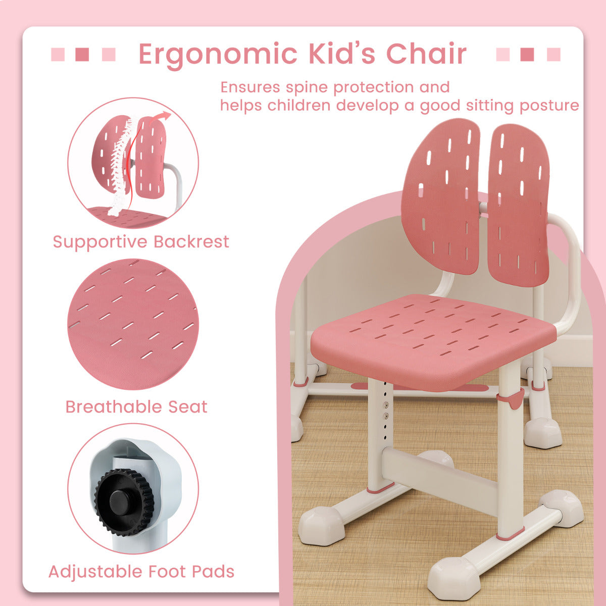 Kids Height Adjustable Desk Chair Set Tilt Desktop Pink