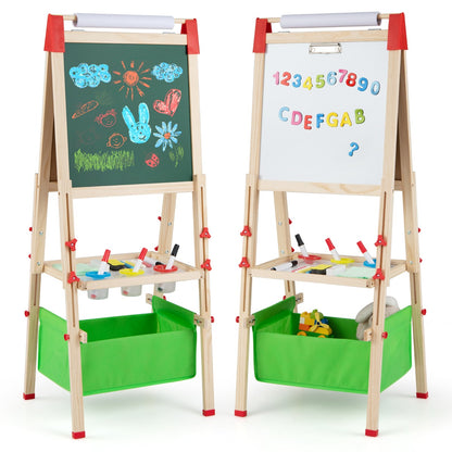 Adjustable Height Double Sided Easel with Magnetic Chalkboard-Green