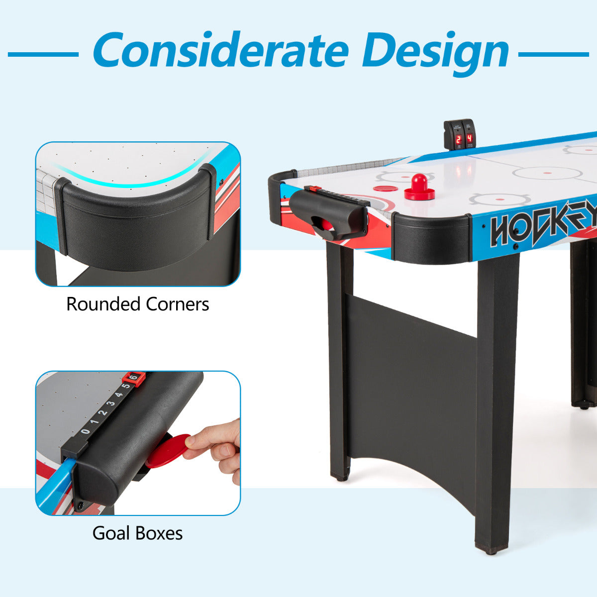 122cm Blue Air Hockey Table | LED Scoreboard & 12V Motor