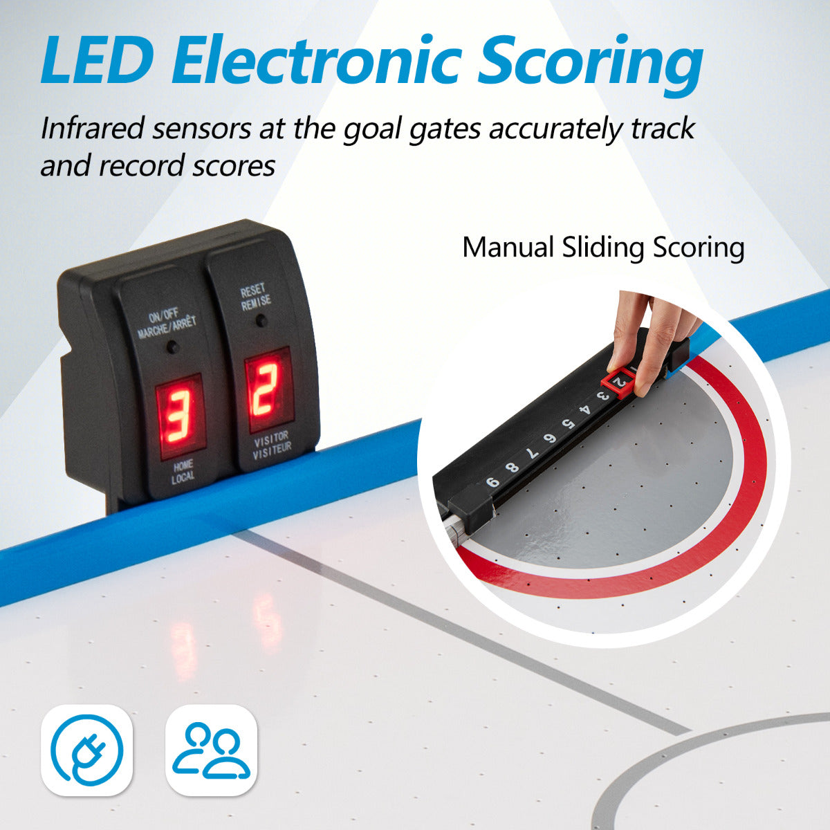 122cm Blue Air Hockey Table | LED Scoreboard & 12V Motor