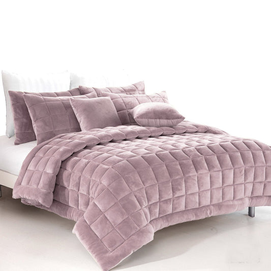 Kids single bed quilt set in blush faux mink fabric, soft and cuddly design.