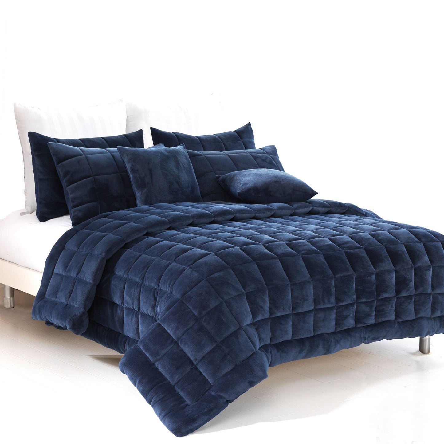 Navy faux mink quilt set for cozy kids bedroom comfort, creating a snug, stylish space.