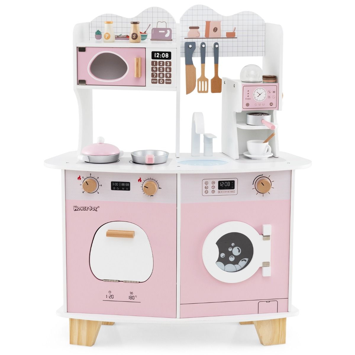 Wooden Kids Pretend Kitchen Playset | Pink All-in-1 with Accessories