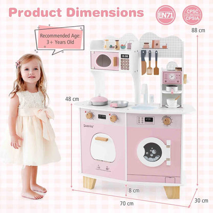 Wooden Kids Pretend Kitchen Playset | Pink All-in-1 with Accessories