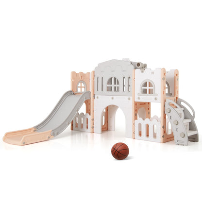 L Shaped Toddler Slide | Basketball Hoop Tunnel Climber Grey