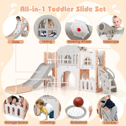 L Shaped Toddler Slide | Basketball Hoop Tunnel Climber Grey