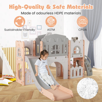 L Shaped Toddler Slide | Basketball Hoop Tunnel Climber Grey