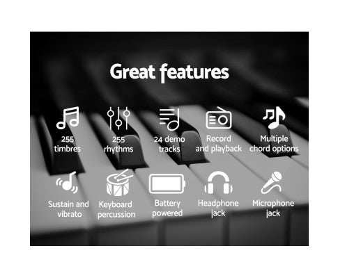 61-Key LED Electronic Keyboard Piano in black, ideal for childrens music education at home.