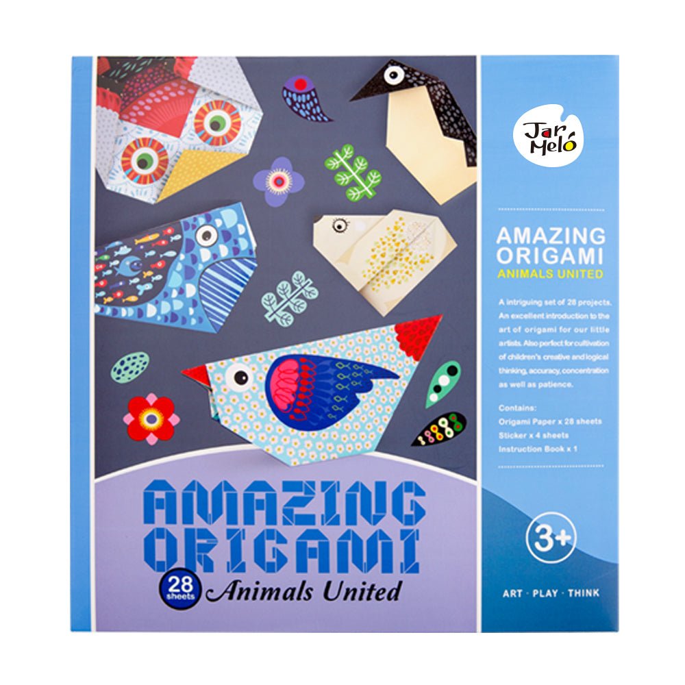 Origami animal kit for kids with colorful paper for creative play at home.