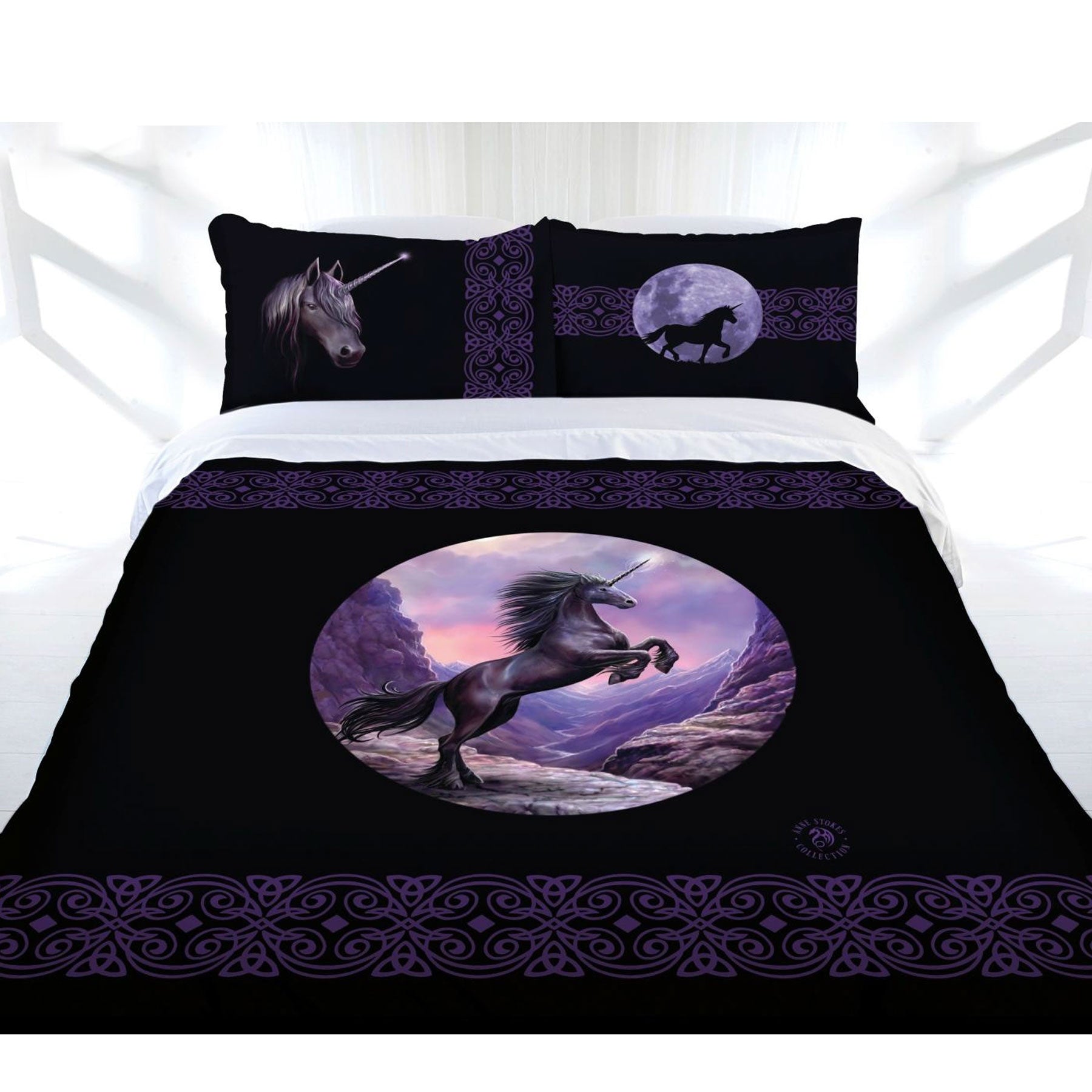 Anne Stokes Black Unicorn Double Quilt Cover Set, magical design for kids bedding.