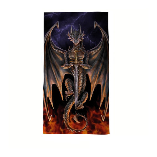 Anne Stokes Dragon Warrior beach towel featuring mythical dragon design for kids use at home.