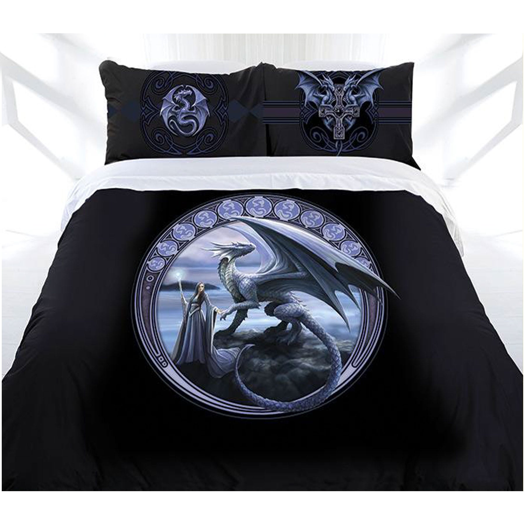 Double-size bedding featuring Anne Stokes Dragon Fairy design, perfect for childrens magical bedroom.