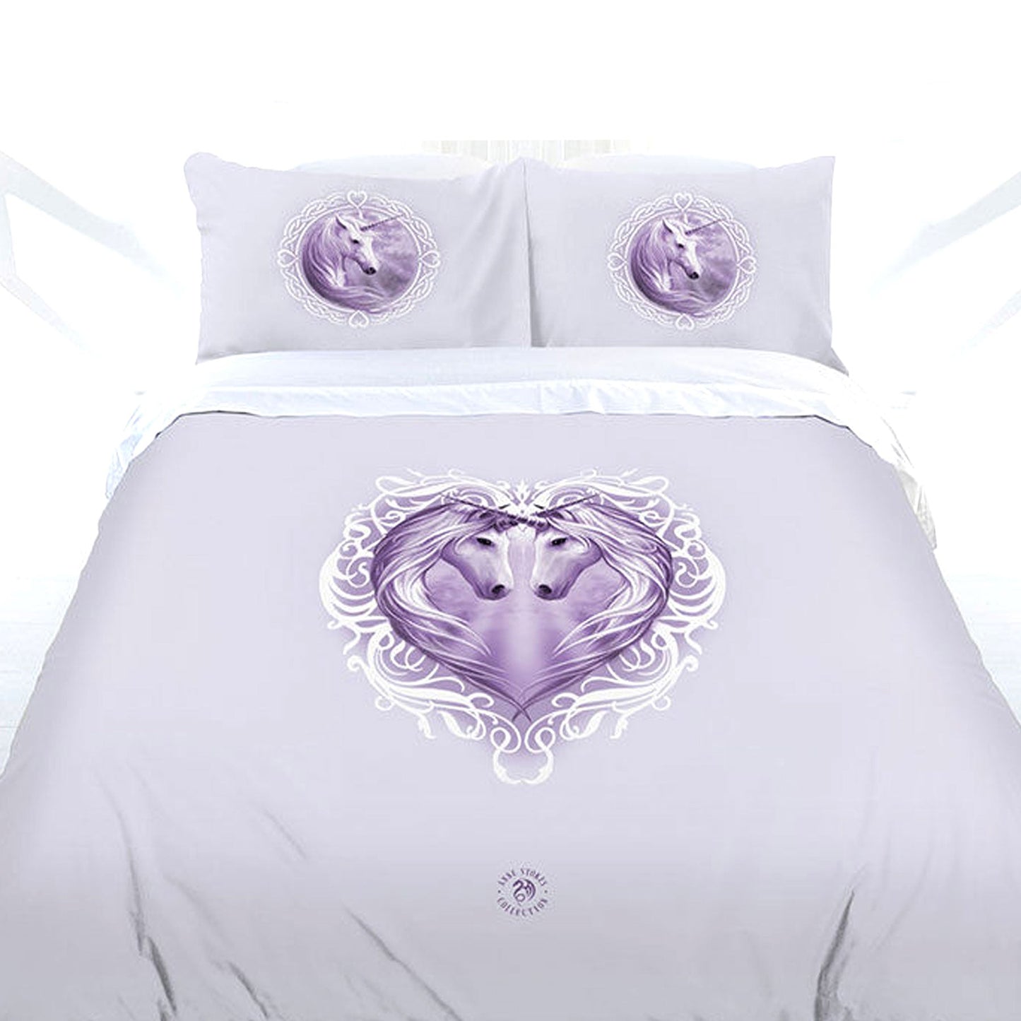 Anne Stokes White Unicorn Heart Double Quilt Cover Set for magical childrens bedroom decor.