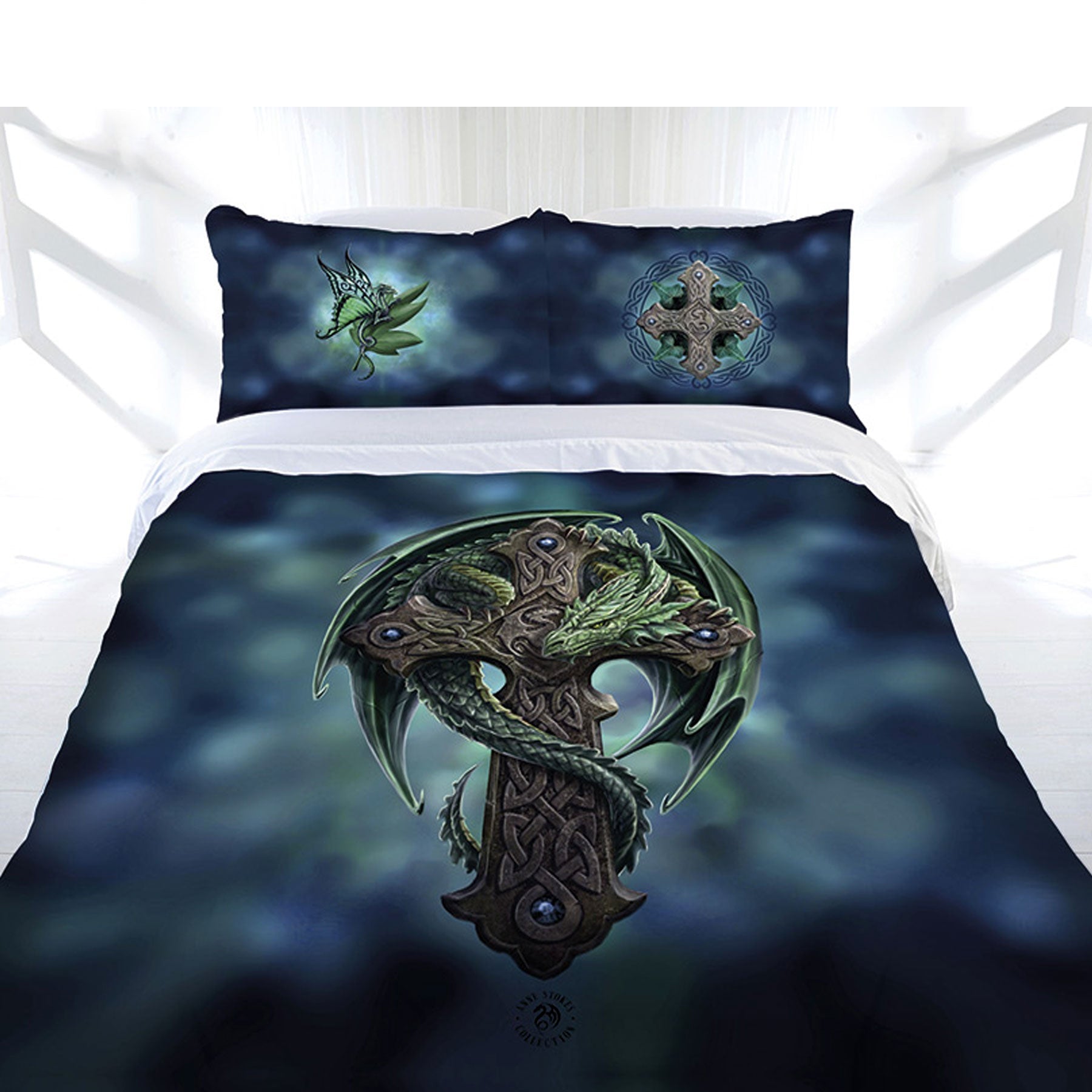 Woodland Guardian Dragon Quilt Cover Set - King Size Gothic Bedding for kids fantasy-themed room.