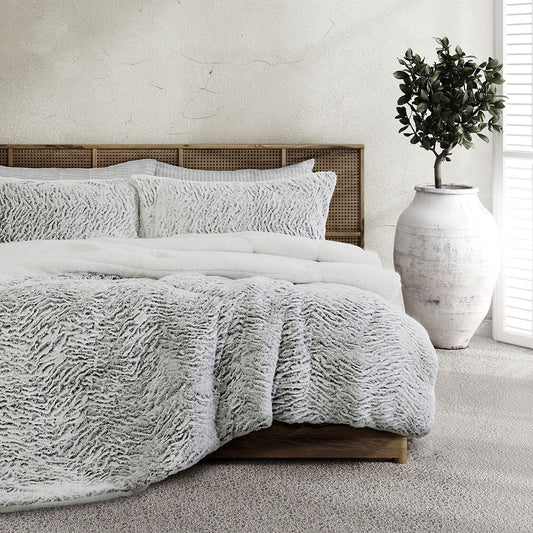 Luxurious Ardor Faux Fur Silver Comforter Set for Single/Double Beds - Kids Home Essential.