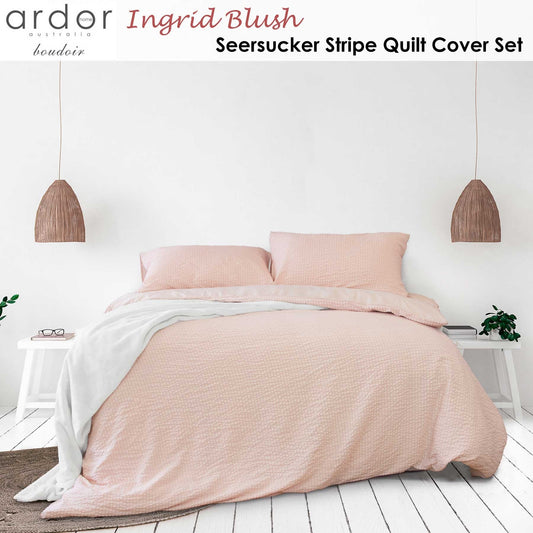 Adorable Ingrid Blush Stripe Quilt Cover Set for kids single bedding, charming and cozy.