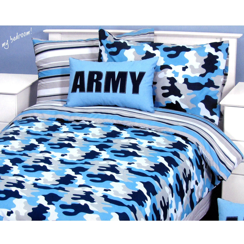Army Camouflage Blue Quilt Cover Set for Kids Single Bed